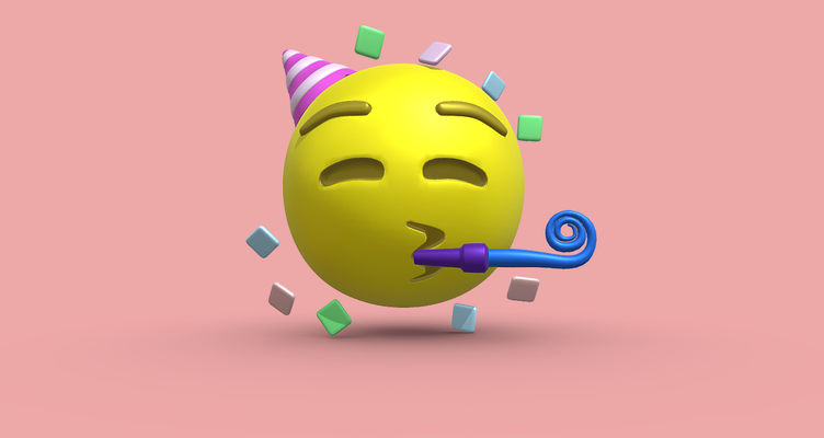 parti ifade emoji sanat kutlama eğlence festival dans mutlu şirin karakter 3d model yazdırılabilir digital art low poly illüstrasyon tasarım blender obj fbx stl 3d print model - Mito3D