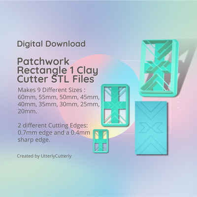 patchwork rectangle 1 clay cutter - embossed tile stl digital file download- 9 sizes 2 versions earring polymer geometric hexagon utterlycutterly utterly cutterly cookie fondant organic shape indie patterned 3d print model - Mito3D