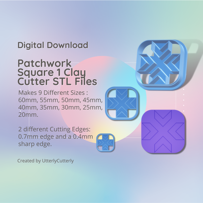 patchwork square 1 clay cutter - embossed tile stl digital file download- 9 sizes 2 versions earring polymer geometric hexagon utterlycutterly utterly cutterly cookie fondant organic shape indie patterned 3d print model - Mito3D
