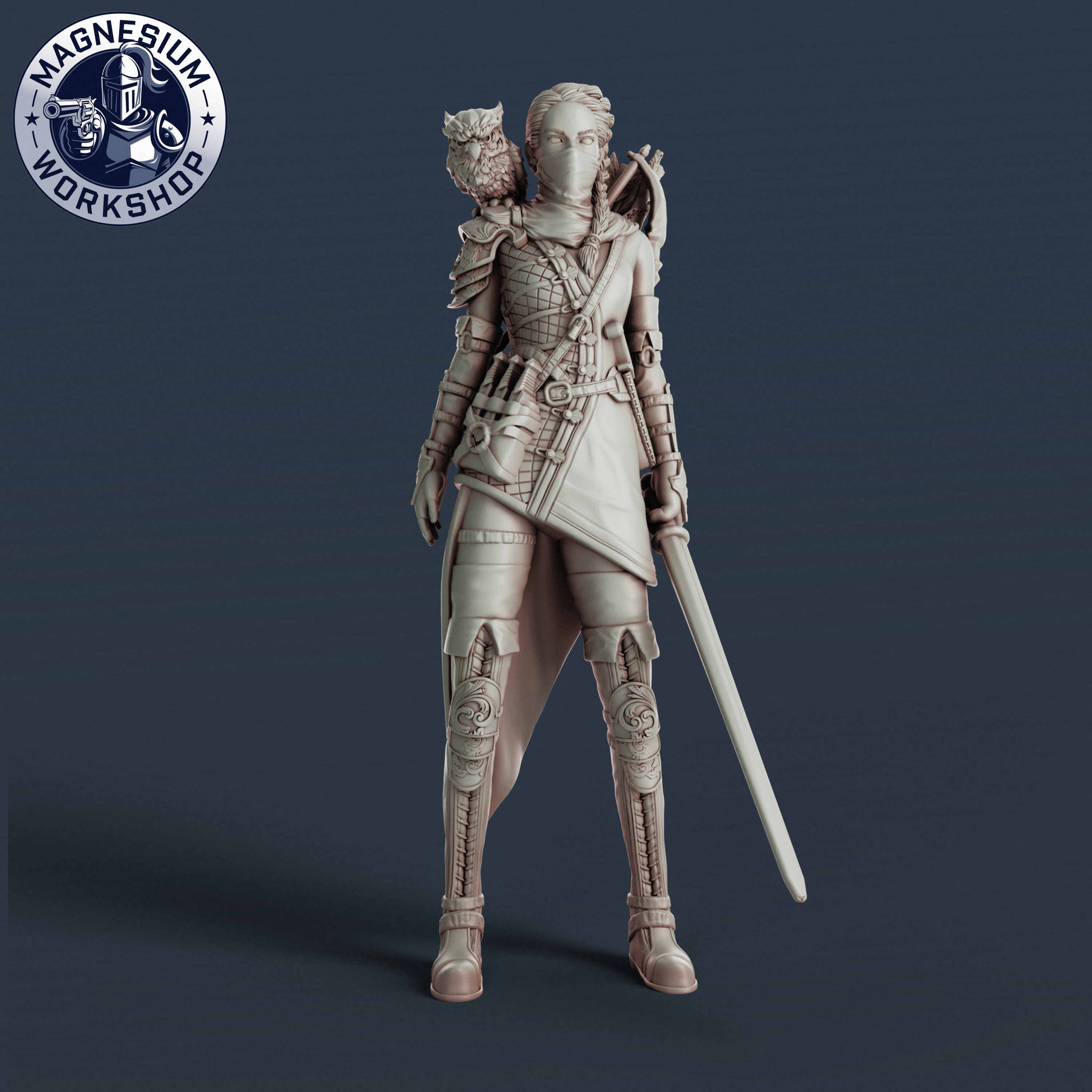 descobridor menina familiar arqueiro guarda jogos borda rpg miniaturas dnd fantasia guerra personagens aulas role playing d 3D print model - Mito3D