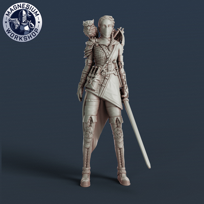 descobridor menina familiar arqueiro guarda jogos borda rpg miniaturas dnd fantasia guerra personagens aulas role playing d 3d print model - Mito3D