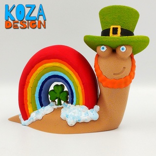 patrick lucky snail rainbow shell shamrock leprechaun hat st clover beard ornament 3d print model - Mito3D