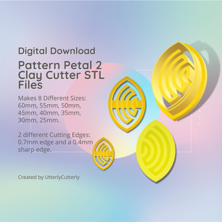 pattern petal 2 clay cutter - tribal stl digital file download- 8 sizes earring versions cookie polymer geometric embossed hexagon utterlycutterly utterly cutterly fondant organic shape indie fashion 3d print model - Mito3D