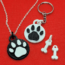 paw print & bone pendants 3d print model - Mito3D