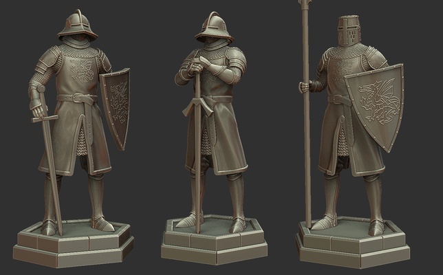 penhor xadrez peça 3d impressão miniatura arte medieval espada lança escudo claymore militares arma fantasia armaduras pano figura colecionável 3d print model - Mito3D