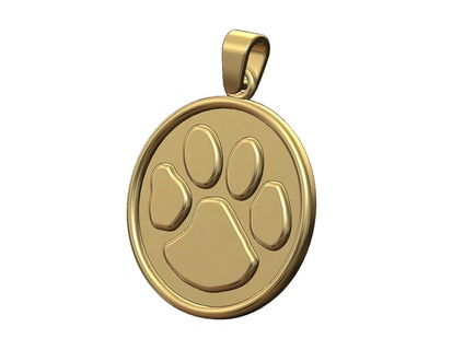 pawprint round pendant bail 3d print model paw dog cat pet charm necklace jewelry findings gold silver simple printable jewellery fashion 3d print model - Mito3D