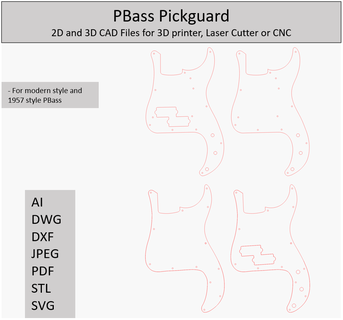 pbass pickguard templates 2d 3d cad files bass 3d print model - Mito3D