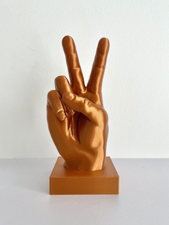 peace sign sculpture base hand symbol figurine statue decor shelf decoration silk metal marble 3d print model - Mito3D
