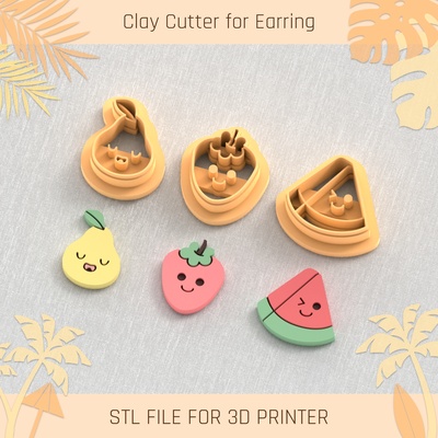 pear strawberry watermelon pack summer clay cutter tools earring turtle beach shell 3d print model - Mito3D