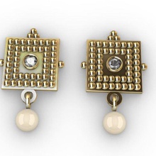 pearl earring 2 jewelry square millgrain 3d print model - Mito3D