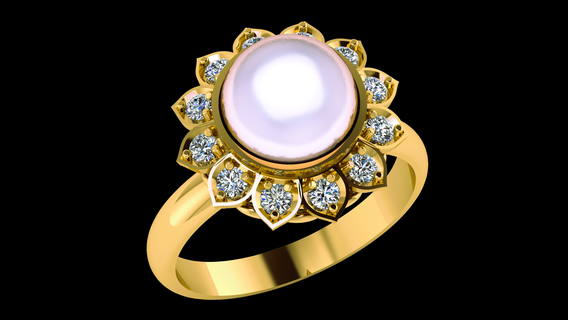 Perle Ring Blume Hochzeit Silber Gold Engagement Frauen Schönheit Mode Luxus Nashorn Schmuck Ringe 3d print model - Mito3D