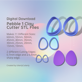 pebble 1 clay cutter - organic digital file download- 11 sizes 2 versions earrings pendant barrette Jewelry earring polymer geometric embossed hexagon utterlycutterly utterly cutterly cookie fondant shape indie fashion 3d print model - Mito3D