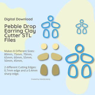 pebble drop clay cutter - stl digital file download- 8 sizes 2 versions claycutter cutters claycutters earring earrings embossed crescent moon leaf biscuit cookie abstract 3d print model - Mito3D