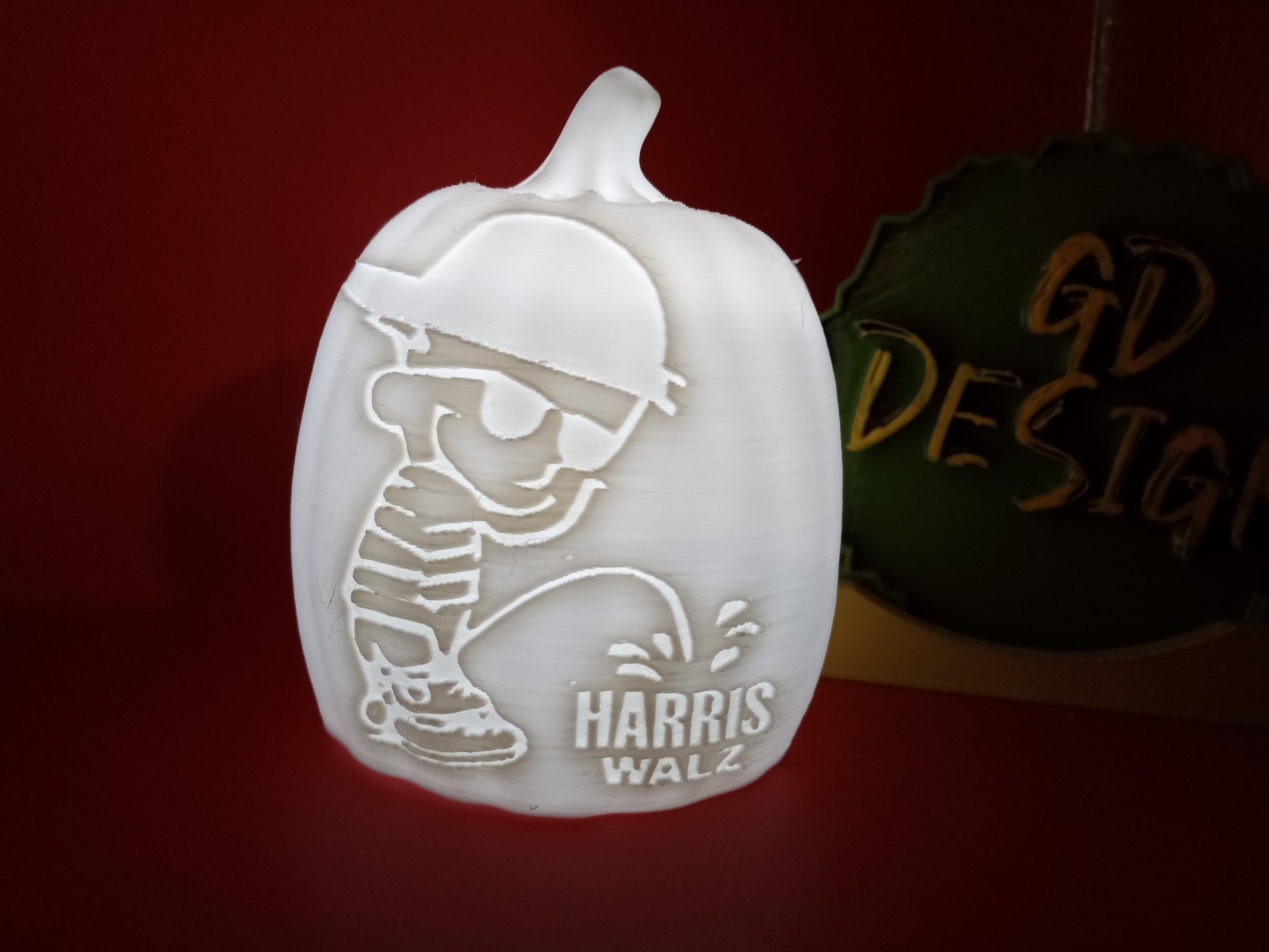 peeing on harris walz halloween pumpkin lights tealight reading light party nightlight office kids room art decor man cave she 3D print model - Mito3D