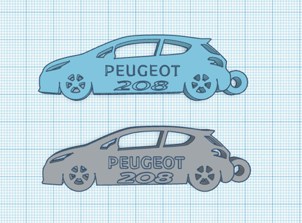 pegueot 208 suluete anahtarlık logo anahtar yüzük araba 3d print model - Mito3D
