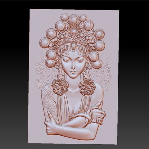 pechino opera art beijing drama theatre woman girl oriental china ancient bas-relief 3d sculpture cnc artcam statue engraving paintings decorative decoration culture traditional 3D print model - Mito3D
