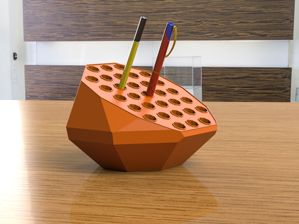 penna titolare supporto matita tavolo organizzatore Basso poli Ottagono 3d print model - Mito3D