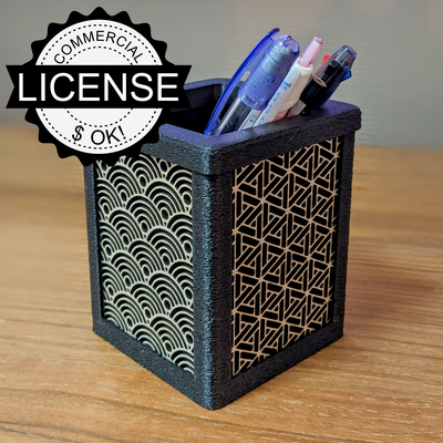 pen holder japanese style panel inlays - commercial license organizer kumiko pattern 3d print model - Mito3D