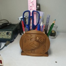 pen pencil holder home athena owl office flower vase crayon 3d print model - Mito3D