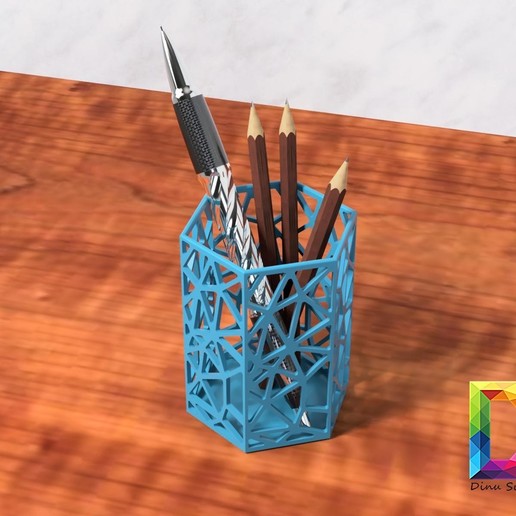 lápiz titular casa decorativos de la oficina creatividad escuela decoración pluma negocios el organizador hexágono 3D print model - Mito3D