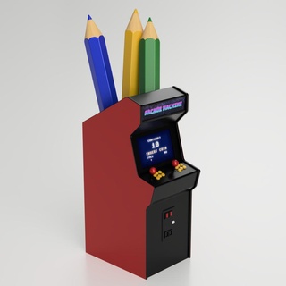 pencil holder arcade machine retro arcademachine game gadget desk office pen tool toy gadjet tools free 3dprint cup storage 3d print model - Mito3D