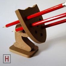 pencil holder man shield home arrows art pencils holders warrior wood filament 3d print model - Mito3D