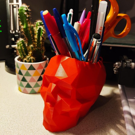 pencil pot skull cup poly office idea gift 3D print model - Mito3D
