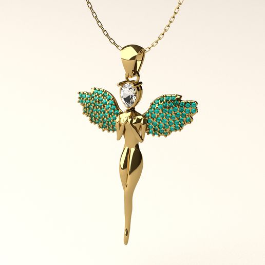 pendant 022 jewelry gold jewellery necklace silver jewel 3dprint printable 3dprinting fashion beauty hanging angel wings 3D print model - Mito3D