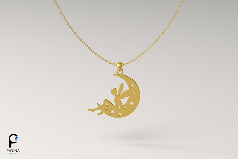 pendant 042 gold jewelry jewellery necklace silver jewel 3dprint printable 3dprinting fashion beauty moon girl 3dprinted 3d print model - Mito3D