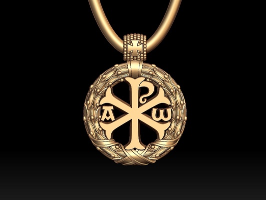 anhänger chrism schmuck nachricht abonnieren christian symbol zeichen gold christentum religion heilige römisch reich banner mantel waffen flagge jus 3d print model - Mito3D