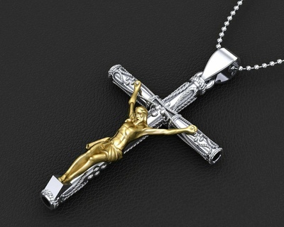 kolye çapraz isa 3d Yazdır model takı mücevher jesu din İsa elmas parlak altın sross gümüş dindar parlıyor kilise nesne sembol 3d print model - Mito3D