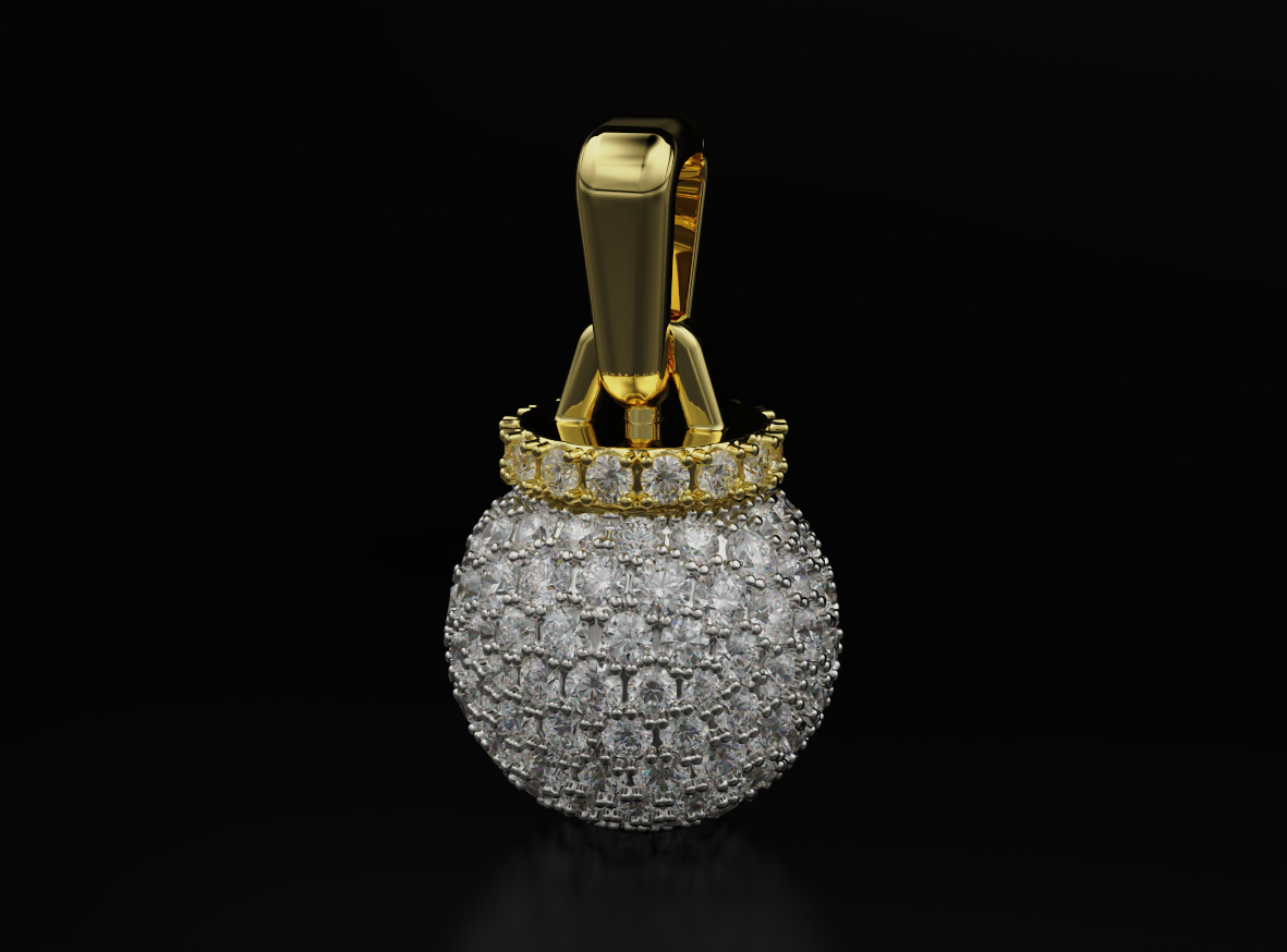 pendentif diamants forme Balle 585 3dprinted conception mode or d'or bijou bijoux impression imprimable prototypage argent 3D print model - Mito3D