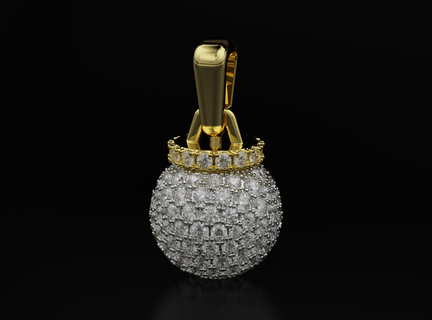 pendentif diamants forme Balle 585 3dprinted conception mode or d'or bijou bijoux bijoux impression imprimable imprimable impression prototypage argent 3d print model - Mito3D