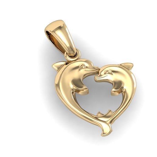 Anhänger Delfine form Herz Schmuck Objekt bedruckbar ist Halsketten Silber gold Edelsteine Delphine 3D print model - Mito3D