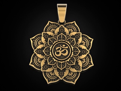 pendentif mandala Tibet Omkara devanagari symbole om mantra hindouisme bouddhisme jaïnisme sikhisme bijoux impression 3dprinted bijou or argent pendentifs fleur 3d print model - Mito3D