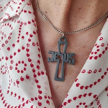 pendant necklace shape cross word jesus fashion jewel christian 3d print model - Mito3D