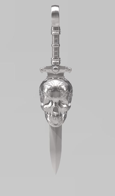 Anhänger Schwert Schädel Juwel gekreuzte Knochen Wikinger 3D print model - Mito3D