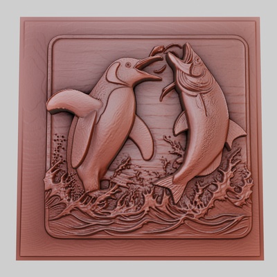 penguin catches a fish 3d printer model animal obj stl art 3dmodel sculpture wildlife mammal bird reptile predator herbivore seacreature nature printable art relief yeggi mito3d 3d print model - Mito3D