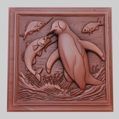 penguin catches a fish 3d printer model animal obj stl art 3dmodel sculpture wildlife mammal bird reptile predator herbivore seacreature nature printable art relief yeggi mito3d 3d print model - Mito3D