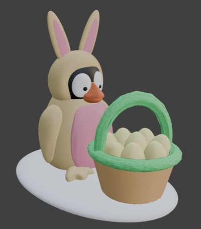 pingüino vestido in pascua resurrección conejito disfraz arte huevo cesta 3d print model - Mito3D