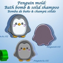 pingüino molde bañera bomba sólido champú ba campo piscina moldes prensa 3d print model - Mito3D
