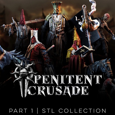 penitent crusade 1 collection game dark grim horror knight miniatures plate rpg wargaming priest religious cavalry paladin darksouls inquisitor cleric 32mm crusader 5e bestiarum forbiddenpsalms 3d print model - Mito3D