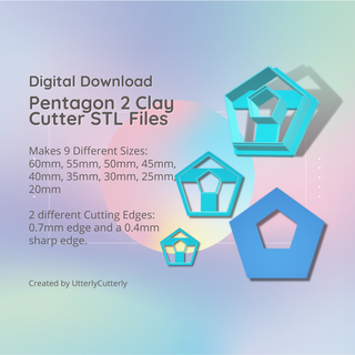 pentagon 2 clay cutter - donut geometric stl digital file download- 9 sizes versions cookie earring polymer embossed hexagon utterlycutterly utterly cutterly fondant organic shape indie fashion 3d print model - Mito3D