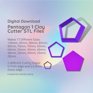 pentagon clay cutter - basic shape geometric stl digital file download- 17 sizes 2 versions cookie earring polymer embossed hexagon utterlycutterly utterly cutterly fondant organic indie fashion 3d print model - Mito3D