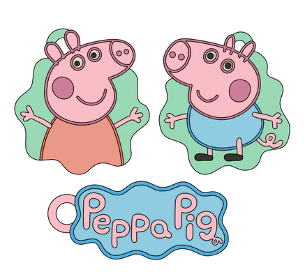 peppa porc porte clés combo george logo bijoux porcin clé enfant jouet chaîne 3d print model - Mito3D