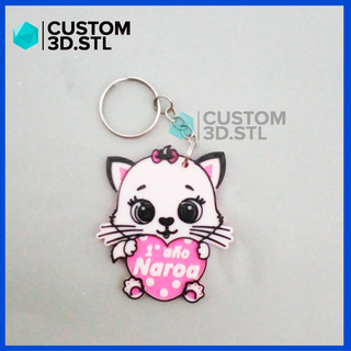 personalized cat keychain key chain souvenirs baby shower gift birthday 3d print model - Mito3D