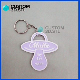 personalized pacifier keychain key chain baby souvenier gift 1st year shower 3d print model - Mito3D