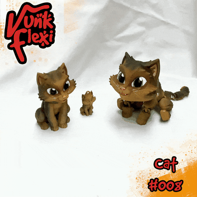 pet cat flexi print-in-place + figure & keychain articulated easy cute flexy flexible kitten figurine fidget children play toy cozy decoration 3d print model - Mito3D