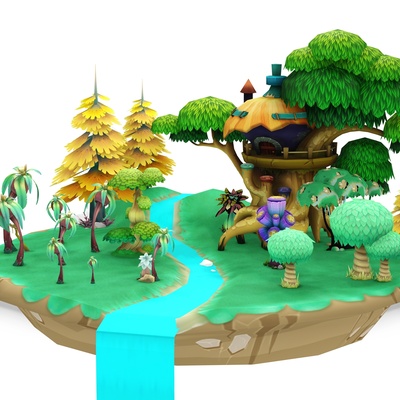 peter padella isola fiume cascata albero campo casa 3d print model - Mito3D