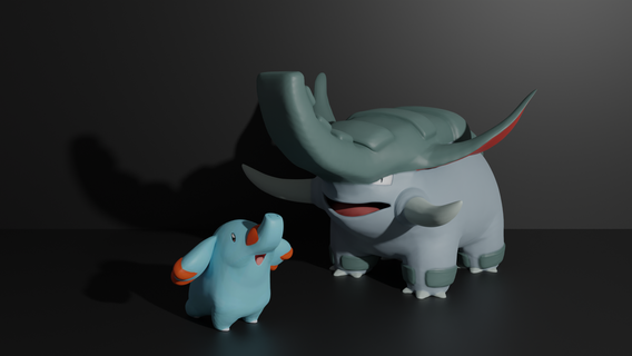 phanpy donphan 3d impresión modelo domfan elefante suelo rodillo pokemon pokedex ceniza Pikachu eevee monstruo fabulosa 3d print model - Mito3D